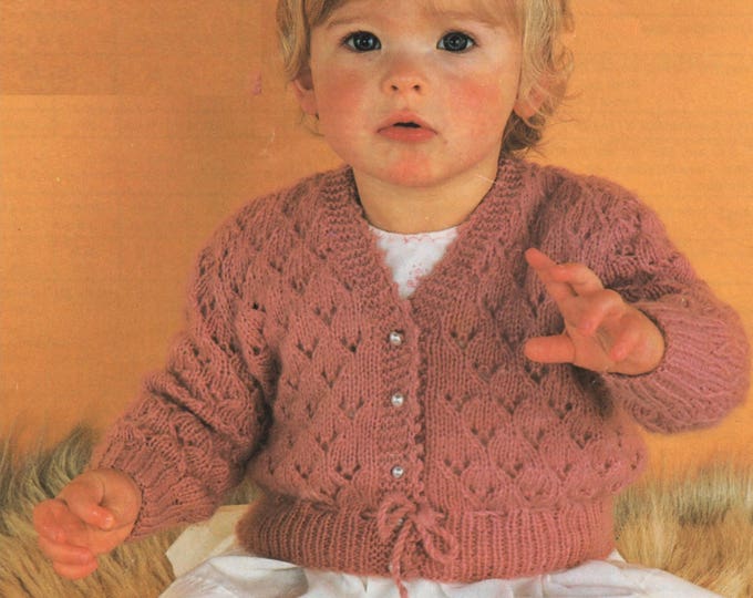 Girls Cardigan Knitting Pattern PDF Babys and Toddlers 18, 20, 22 & 24 inch chest, V neck, Vintage Knitting Patterns for Children, Download