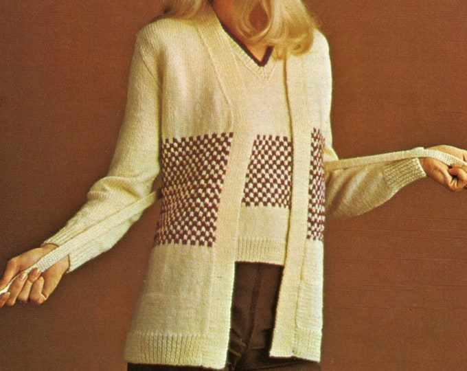 Womens  Fair Isle Tank Top Pullover and Jacket with Belt Knitting Pattern PDF Ladies 34, 36, 38 and 40 inch bust, Belted Cardigan, Download