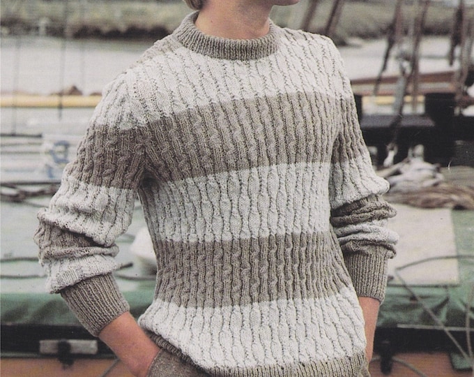 Mens Sweater Knitting Pattern PDF Mans 38, 40, 42, 44 and 46 inch chest, DK 8 ply Yarn, Vintage Knitting Patterns for Men, epattern Download