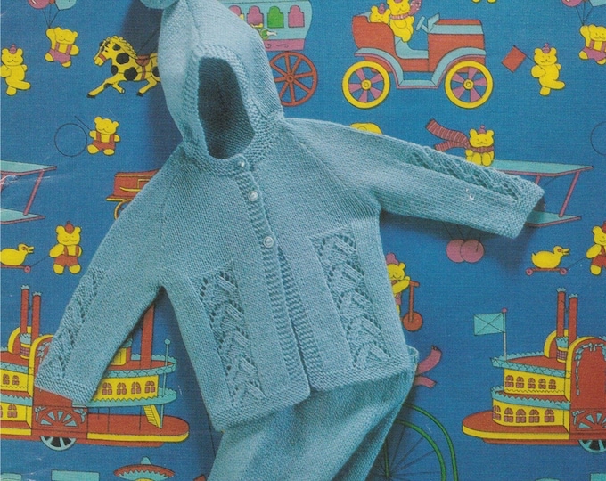 Babies Jacket with Hood or Round Neck and Tights Knitting Pattern PDF Boys or Girls 19, 20 and 21 inch chest, Vintage Knit Patterns for Baby