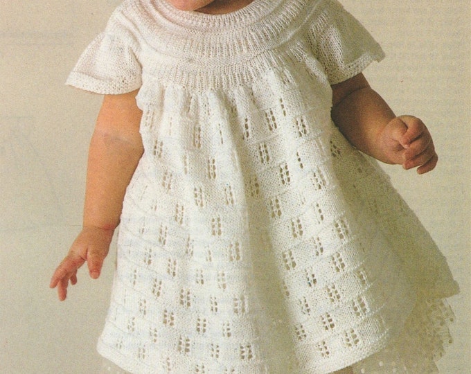 Baby Girls Dress Knitting Pattern PDF Babies and Toddlers 18, 20 and 22 inch chest, Short Sleeves Dress, Vintage Knitting Patterns for Baby