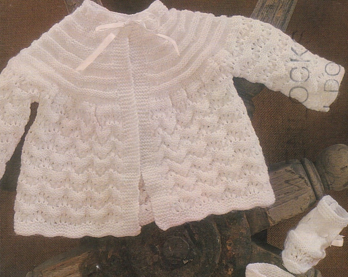 Babies Matinee Coat, Bonnet, Bootees and Mitts Knitting Pattern PDF Baby Boys or Girls 19, 20 inch chest, Vintage Knitting Patterns for Baby