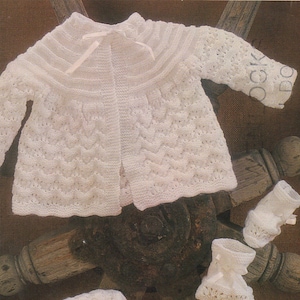 Babies Matinee Coat, Bonnet, Bootees and Mitts Knitting Pattern PDF Baby Boys or Girls 19, 20 inch chest, Vintage Knitting Patterns for Baby