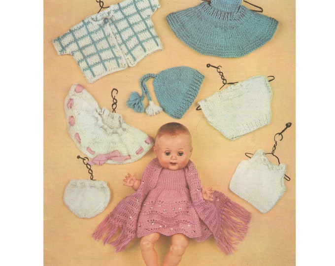 Dolls Clothes Knitting Pattern PDF for 13 inch Doll, Baby Doll Outfit Pattern, Dolls Wardrobe, Vintage Knitting Patterns for Dolls, Download