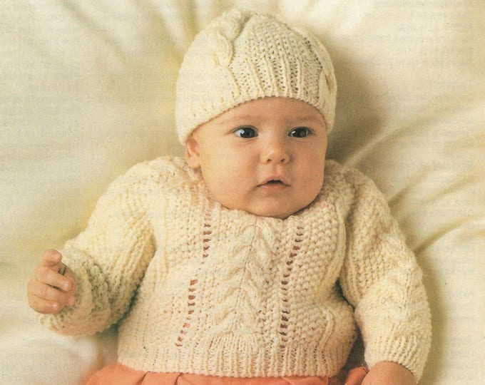 Babies Sweater, Hat and Bootees Knitting Pattern PDF Baby Boys or Girls 16, 18, 20 and 22 inch chest, Vintage Knitting Patterns for Babies