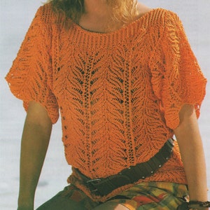 Womens Sweater Top Knitting Pattern PDF Ladies 34 - 38 inch bust, Short Sleeves Summer Jumper, Vintage Knitting Patterns for Women, Download