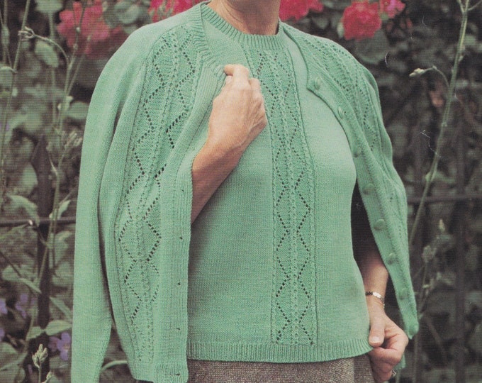 Womens Short Sleeved Jumper and Cardigan Knitting Pattern PDF Ladies 36, 38, 40, 42, 44 & 46 inch bust, Vintage Knitting Patterns for Women