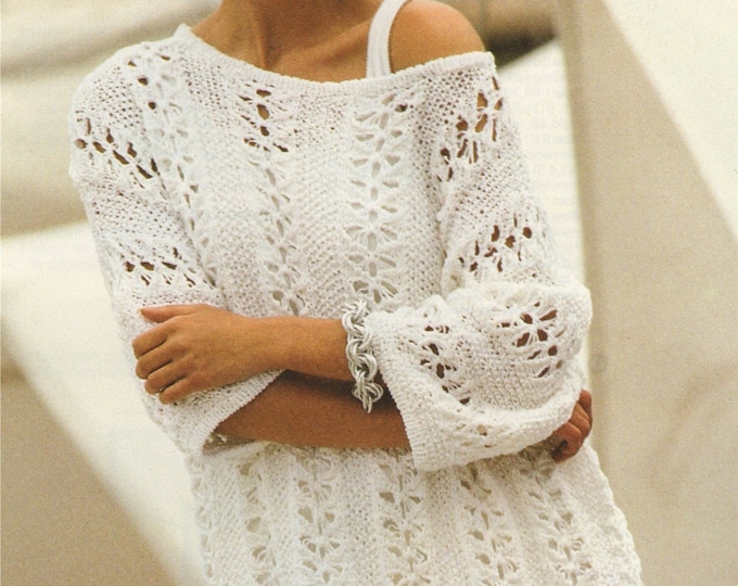Womens Summer Sweater Knitting Pattern PDF Ladies 32, 34, 36 and 38 inch chest, Moth Stitch Jumper, Vintage Knitting Patterns for Women