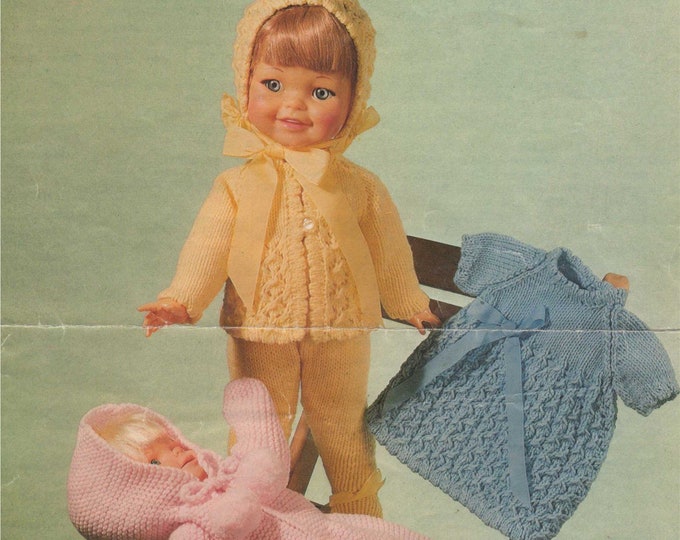 Dolls Clothes Knitting Pattern PDF - Sleeping Bag, Dress, Coat, Leggings and Bonnet, Vintage Knitting Patterns for Dolls