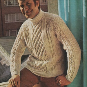 Mens Aran Sweater Knitting Pattern PDF Mans 36, 38, 40, 42, 44 and 46 inch chest, Aran Jumper, Vintage Knitting Patterns for Men, Download
