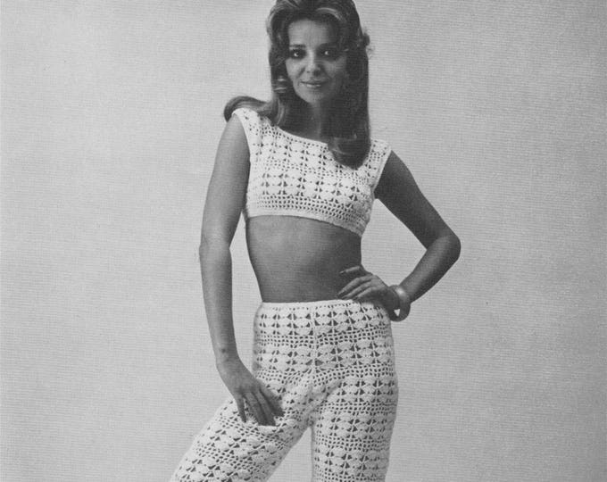 Printable Trousers and Top Crochet Pattern PDF Ladies 32 - 33 and 34 - 35 inch chest, Boho Trouser Suit, Vintage Crochet Patterns for Women