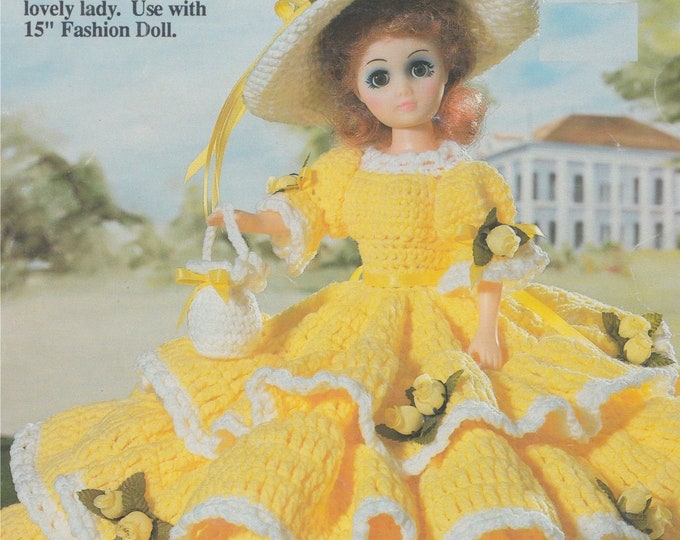 Dolls Clothes Crochet Pattern PDF for 15 inch Doll, Dolls Gone with the Wind Dress Crochet Pattern, Vintage Crochet Patterns for Dolls