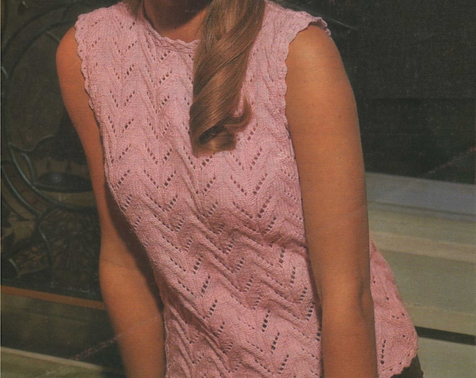 Womens Lacy Top Knitting Pattern PDF with crocheted edges, Ladies 32, 34, 36, 38, 40, 42 & 44 inch bust, DK or 4 ply, Summer Sleeveless Top