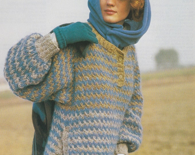 Womens Tabbard Style Aran Sweater Knitting Pattern PDF Ladies 32, 34 and 36 inch bust, Loose Fitting Jumper, Vintage Aran Knitting Patterns