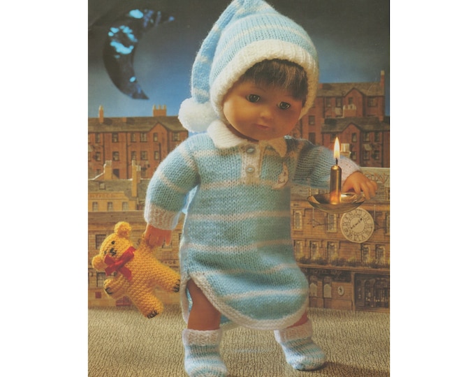 Nightshirt, Teddy, Socks and Night Cap Dolls Clothes Knitting Pattern PDF for 16, 20 and 24 inch Doll, Walker Dolls, American Girl, Download
