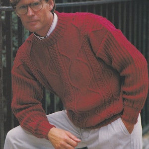 Mens Patterned Crew Neck Sweater / Jumper Knitting Pattern PDF Mans 38 - 40, 42, 44 and 46 inch chest, DK Yarn, Vintage Patterns for Men