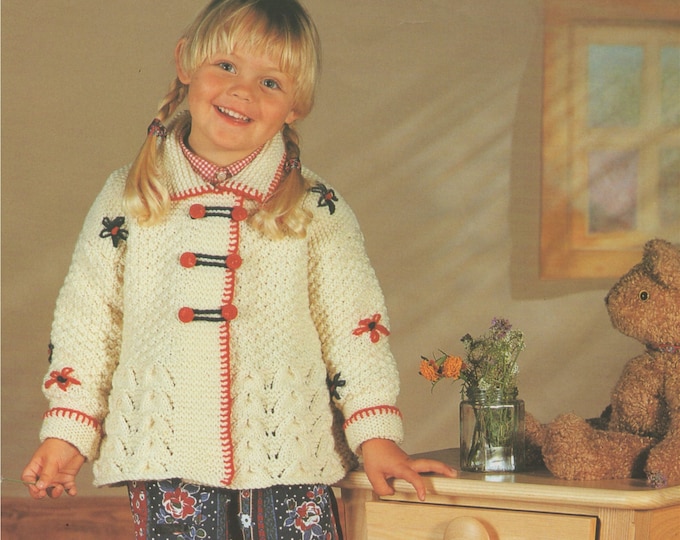 Aran Jacket Knitting Pattern PDF Childrens 20, 22, 24, 26, 28 and 30 inch chest, Girls Short Coat, Aran Knitting Patterns for Children