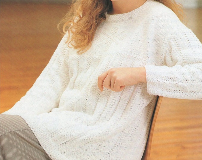 Womens Aran Tunic Sweater Knitting Pattern PDF Ladies 38, 40, 42, 44, 46, 48, 50 and 52 inch chest, Long Jumper, Knitting Patterns for Women