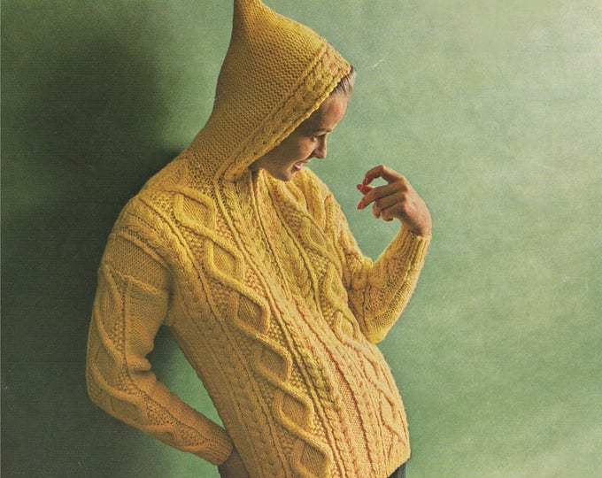 Womens Aran Hoodie Jacket Knitting Pattern PDF Ladies 34, 36, 38 & 40 inch chest, Hooded Cardigan, Vintage Aran Knitting Patterns for Women