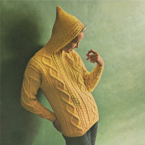 Womens Aran Hoodie Jacket Knitting Pattern PDF Ladies 34, 36, 38 & 40 inch chest, Hooded Cardigan, Vintage Aran Knitting Patterns for Women