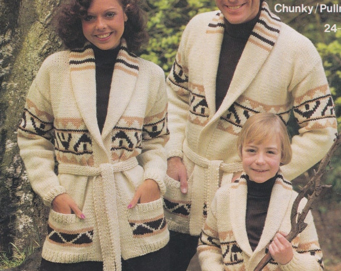 Starsky Style Jacket with Belt Knitting Pattern PDF Ladies, Mens, Childrens 24 - 26, 28 - 30, 32 - 34, 36 - 38, 40 - 42 & 44 - 46 inch chest