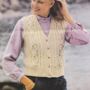 Womens Waistcoat Knitting Pattern PDF Ladies 32, 34, 36, 38 inch bust, Aran 10 ply Yarn, Vintage Knit Patterns for Women e-patterns Download