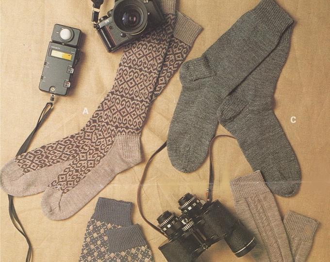 Mens Socks Knitting Pattern PDF, Fair Isle Patterned Socks, Vintage Knitting Patterns for Men, epattern Download