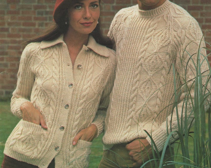 Aran Sweater and Jacket Knitting Pattern PDF Mens and Ladies 32, 34, 36, 38, 40, 42, 44, 46 & 48 inch chest, Vintage Aran Knitting Patterns