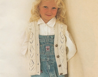 Childrens Waistcoat Knitting Pattern PDF Girls 22, 24, 26, 28 and 30 inch chest, Gilet, Vintage Knitting Patterns for Children, Download