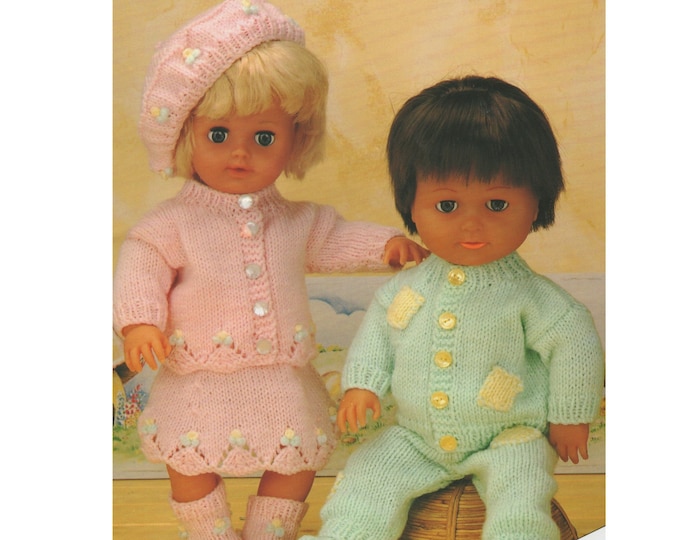 Dolls Clothes Knitting Pattern PDF for 12, 16 and 20 inch Doll, Baby Dolls Outfit Pattern, Vintage Knitting Patterns for Dolls, Download