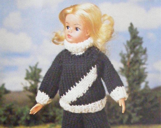 Dolls Clothes Knitting Pattern PDF for 11 - 13 inch doll, Tracksuit, Sindy, Barbie, Fashion Dolls, DK, Vintage Knitting Patterns for Dolls