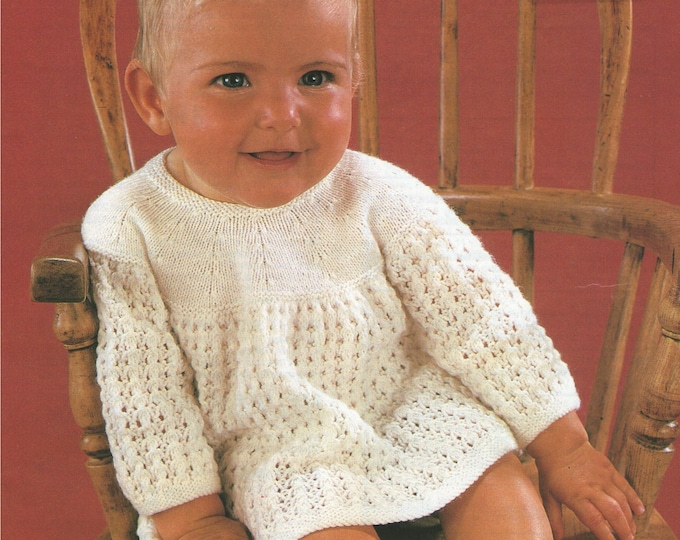 Baby Girls Angel Top Knitting Pattern PDF Babies 18, 19 and 20 inch chest, Girls Short Dress, Vintage Knitting Patterns for Babies, Download