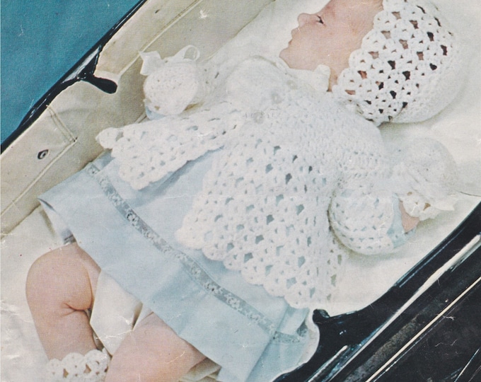 Baby Girls Matinee Coat, Bonnet, Bootees and Mitts Crochet Pattern PDF Babies 16, 18 and 20 inch chest, Vintage Crochet Patterns for Baby