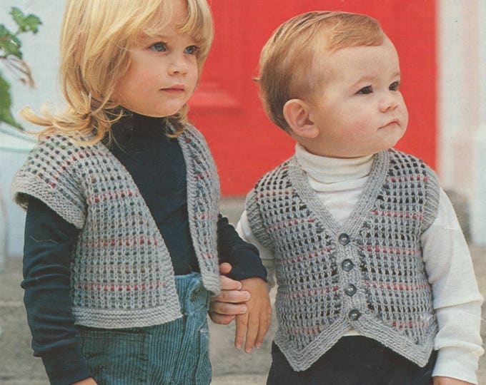 Bolero and Waistcoat Knitting Pattern PDF Boys and Girls 22, 24, 26, 28 inch chest, Jiffy Jacket, Vintage Knitting Patterns for Children