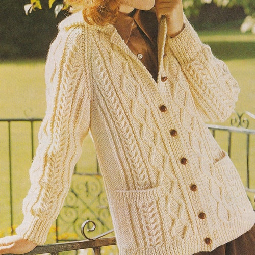 Vintage Womens Aran Jacket Knitting Pattern Pdf Ladies Edge to - Etsy UK