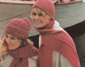 Womens Hat and Scarf Crochet and Knitting Pattern PDF Ladies Hats and Scarves, Vintage Patterns for Women, epattern Download