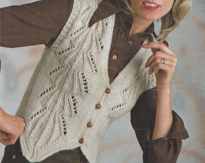 Womens Patterned Waistcoat Knitting Pattern PDF Ladies 32, 34, 36, 38 and 40 inch bust, Gilet Waistcoat, Vintage Knitting Patterns for Women