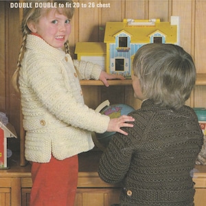 Jacket Knitting Pattern PDF for Boys or Girls 20, 22, 24 and 26 inch chest, Short Coat, Chunky 12 ply Yarn, Vintage Patterns for Children