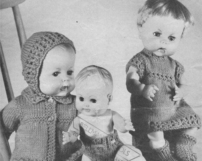 Dolls Clothes Knitting Pattern PDF for 12, 15 and 18 inch Baby Doll, Tiny Tears, Baby Annabell Doll, Vintage Knitting Patterns for Dolls