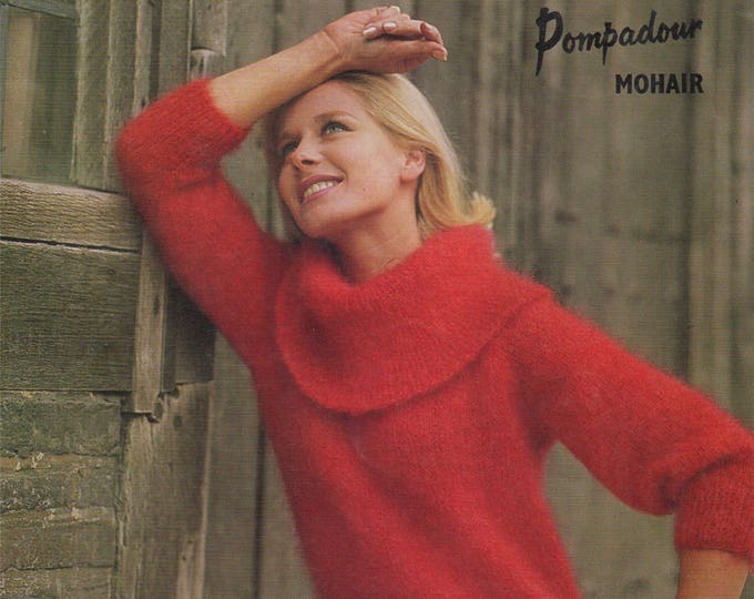 Womens Sweater Knitting Pattern PDF Ladies 32 - 34, 34 - 36 and 36 - 38 inch chest, Jumper, Mohair Yarn, Vintage Knitting Patterns for Women