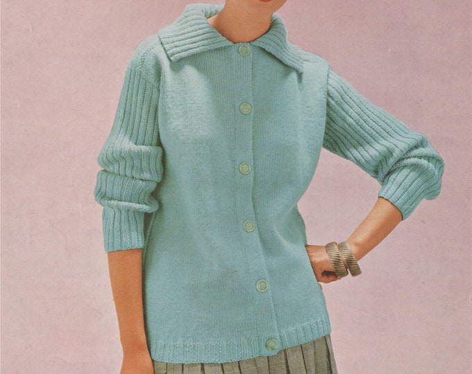 Womens Cardigan Knitting Pattern PDF Ladies 32 - 34 and 36- 38 inch bust, Saddle Shoulder Sleeves, Vintage Knitting Patterns for Women