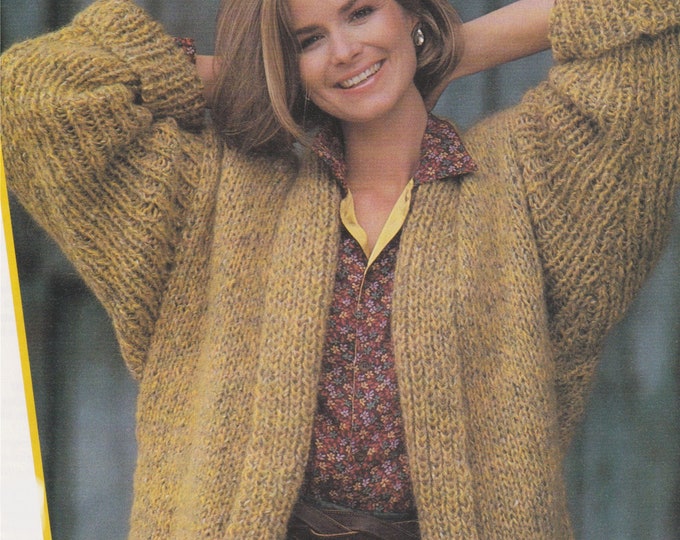 Womens Edge to Edge Jacket Knitting Pattern PDF Ladies 32 - 34, 36 - 38, 40 - 42, 44 - 46 inch bust, No Buttons Cardigan, Chunky 12 ply Yarn