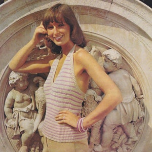 Halter Neck Top Knitting Pattern PDF Ladies 32, 34, 36 and 38 inch bust, Striped Summer Knit Top, 4 ply Yarn, Vintage Patterns for Women