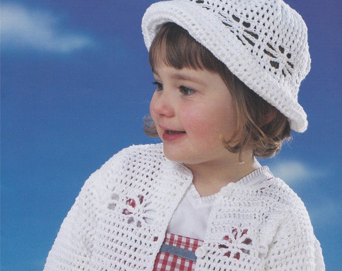 Hat and Cardigan Crochet Pattern PDF for Girls 14, 16, 18, 20, 22 & 24 inch chest, Cotton DK Yarn, Premature Babies to 4 - 5 years, Download