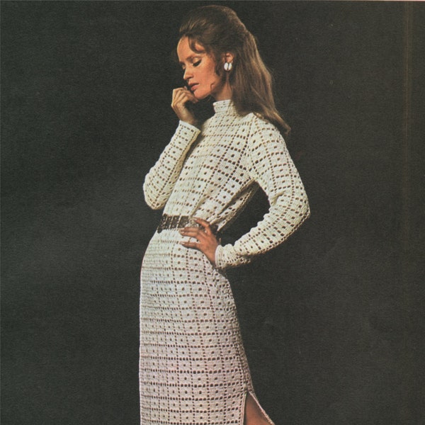 Womens Long Dress Crochet Pattern PDF Ladies 34 - 36 inch bust, Evening Dress, Wedding Dress, Vintage Crochet Patterns for Women, Download