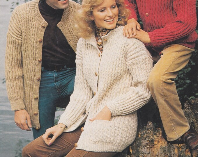 Aran Cardigan Knitting Pattern PDF Womens, Mens, Boys and Girls 26, 28, 30, 32, 34, 36, 38, 40, 42 inch chest, Vintage Family Aran Patterns