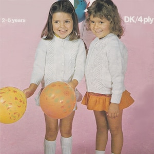 Round Neck Cardigan Knitting Pattern PDF Girls 22, 24 and 26 inch chest ; 2, 4, and 6 years, DK or 4 ply Yarn, Vintage Patterns for Children