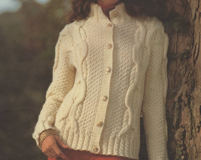 Womens Aran Jacket Knitting Pattern PDF Ladies 28, 30, 32, 34, 36, 38 inch chest, Cable Patterned Cardigan, Aran Knitting Patterns for Women