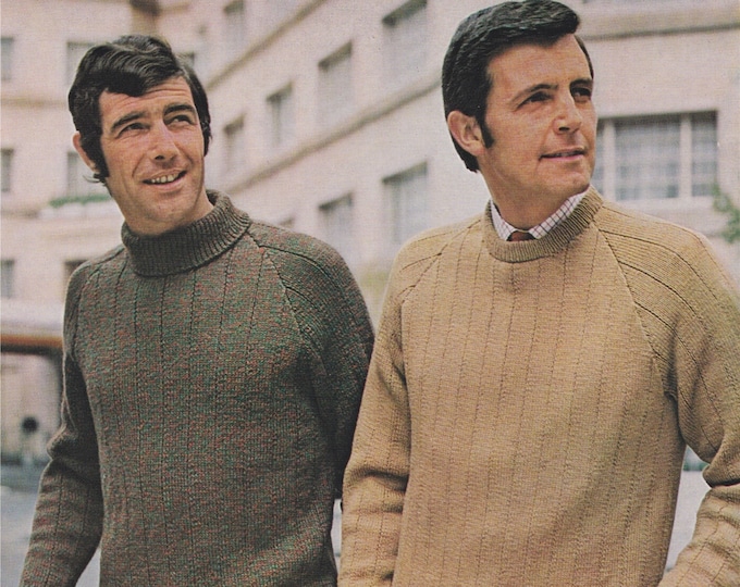 Mens Sweater Knitting Pattern PDF with Polo or Round Neck, Mans 32, 34, 36, 38, 40, 42 and 44 inch chest, DK Double Knit or 4 ply Yarn