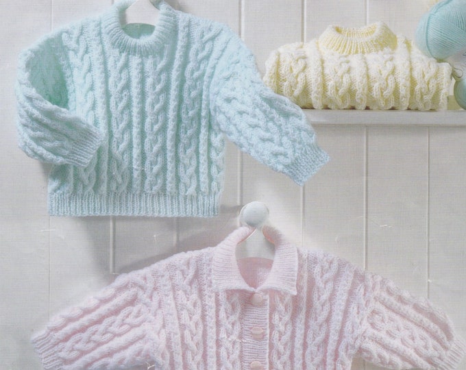 Cardigan with Collar and Round Neck Sweater Knitting Pattern PDF Babies and Toddlers 16, 18, 20, 22 inch chest, Baby Knit Patterns, Download